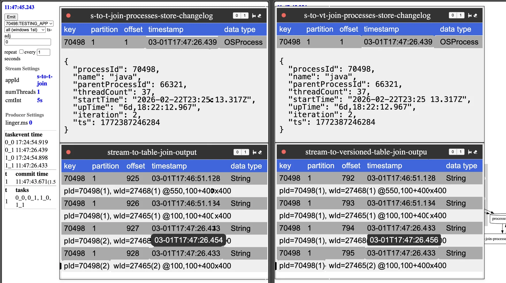 Demo UI showing window events joined to process events from the same iteration despite the window events being published first